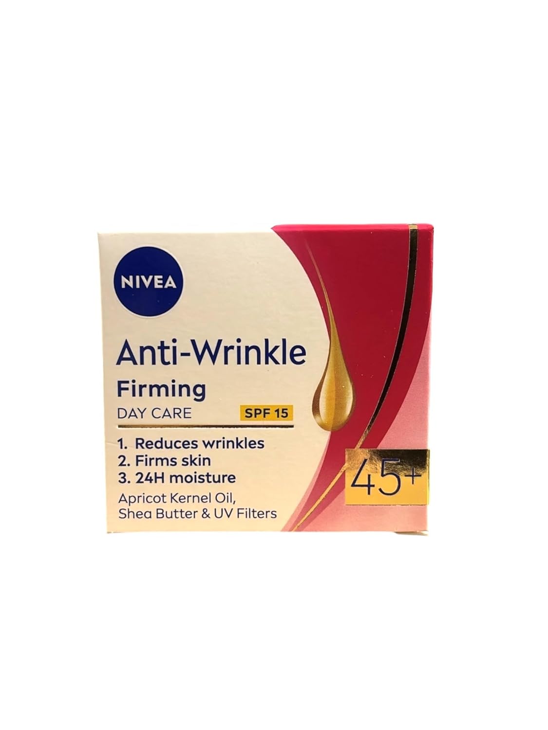 NIVEA Anti-Wrinkle + Firming 45+ Day Cream Bundle of 2 – Hydrating Moisturizer for Mature Skin with Apricot Kernel Oil & Shea Butter, Helps Improve Firmness and Smoothness, 50 ml Each (Total 100 ml)