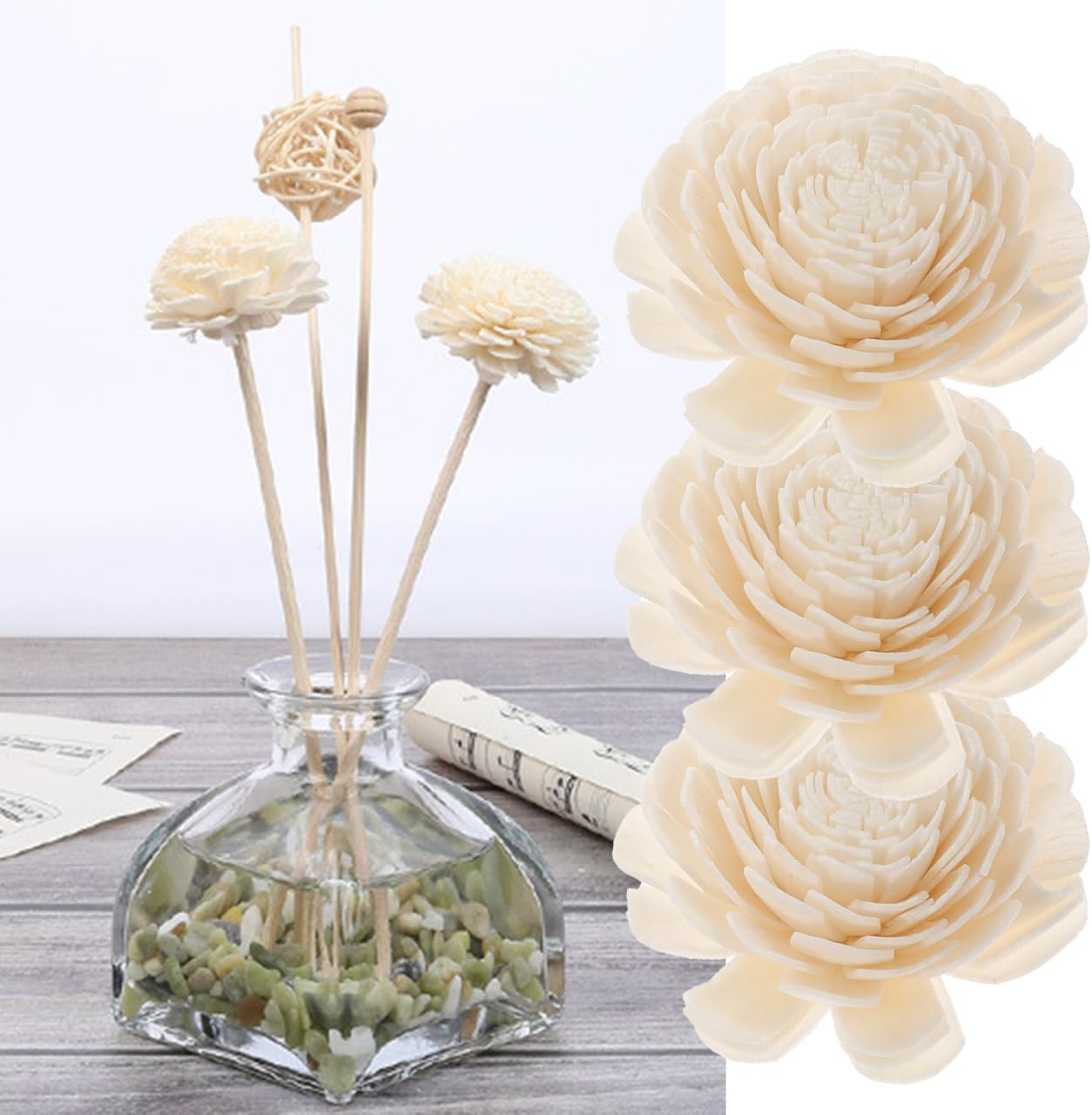 PRETYZOOM Fire-Free Aromatherapy Rattan Sticks 3Pcs Reed Diffuser Replacement with Dried Flower Craft for Home Fragrance and Decoration 7.87 Inch