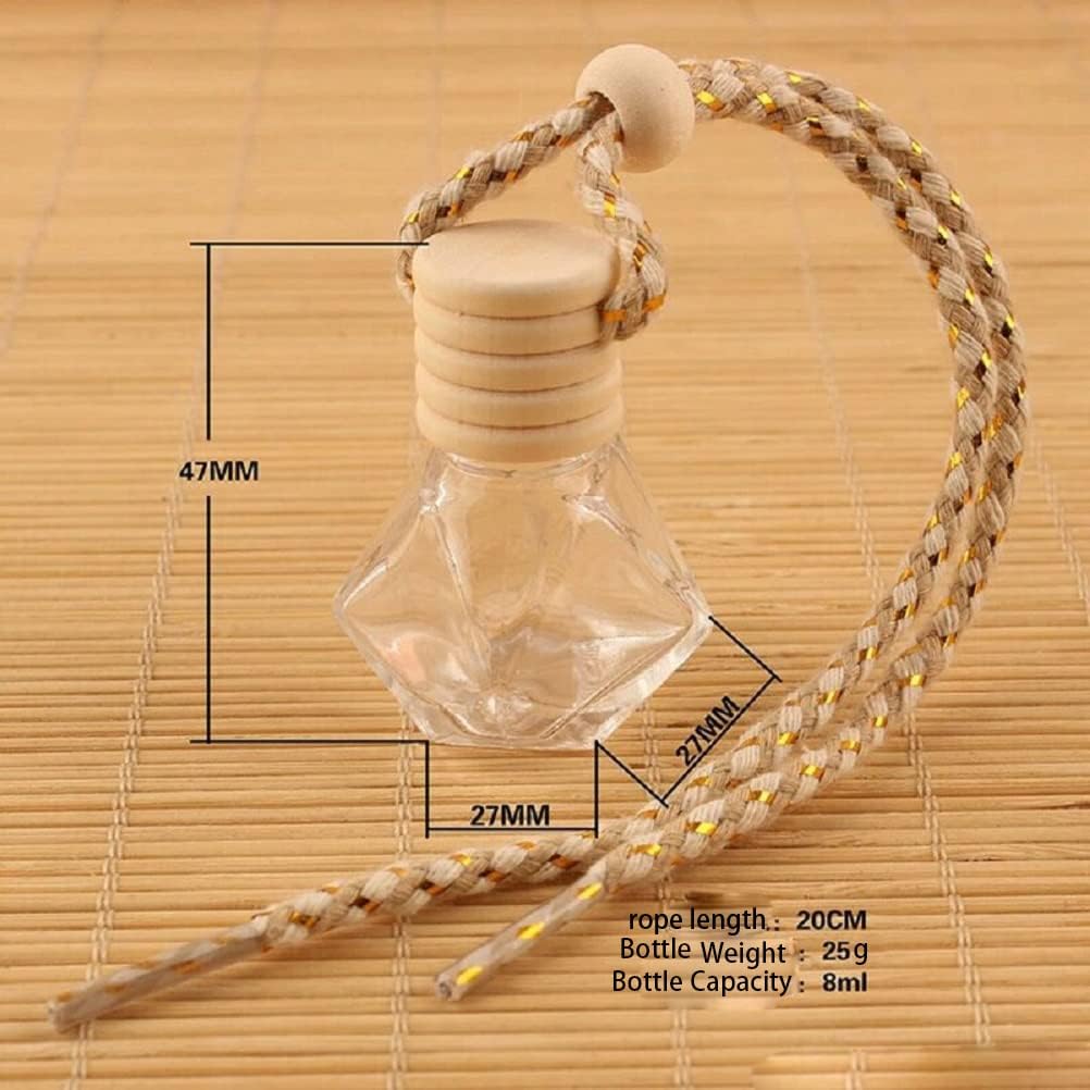 4Pcs 8ml Hanging Car Air Freshener Bottle Scent Essential Oil Car Diffuser with Wooden Cap Glass Vial Pendant for Aromatherapy