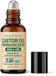 Natural Riches Organic Castor Oil and Frankincense Eye Roller 30 ml - Lightweight Roll On for Under Eye Puffiness, Face, Wrinkles, Fine Lines - Cold Pressed and Hexane Free.