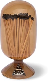 Skeem Glass Match Cloche - Amber - Includes 120 Small Black-Tipped Match Sticks