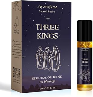 Three Kings Resin Essential Oil Roll-On | 1 x 10ml / 0.33 fl oz by Aromafume| Ideal for Spirituality & Rituals | Made with Pure Boswellia, Serrta & Natural extracts | Non-Alcoholic, Non-Toxic & Vegan