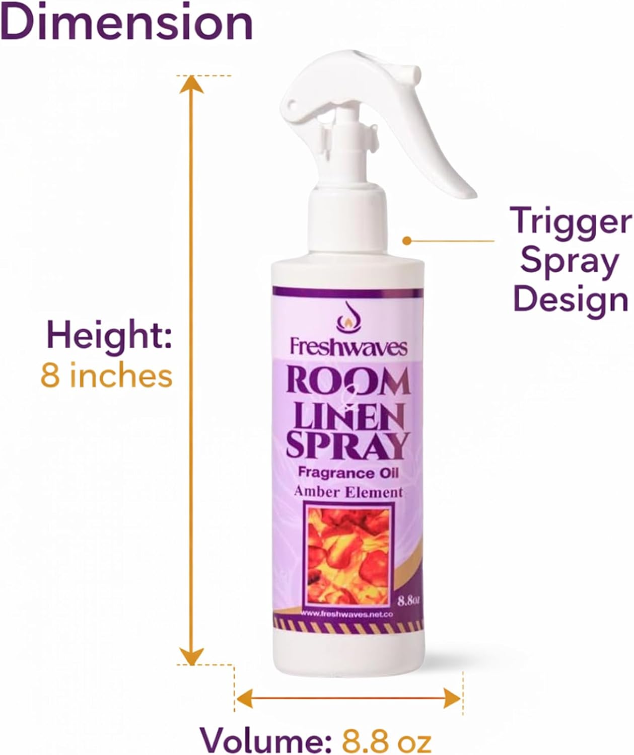 Freshwaves Amber Element Air Freshener Spray | Room & Linen Spray | Odor Eliminator for Home, Bedroom, Bathroom & Office | 8.8oz