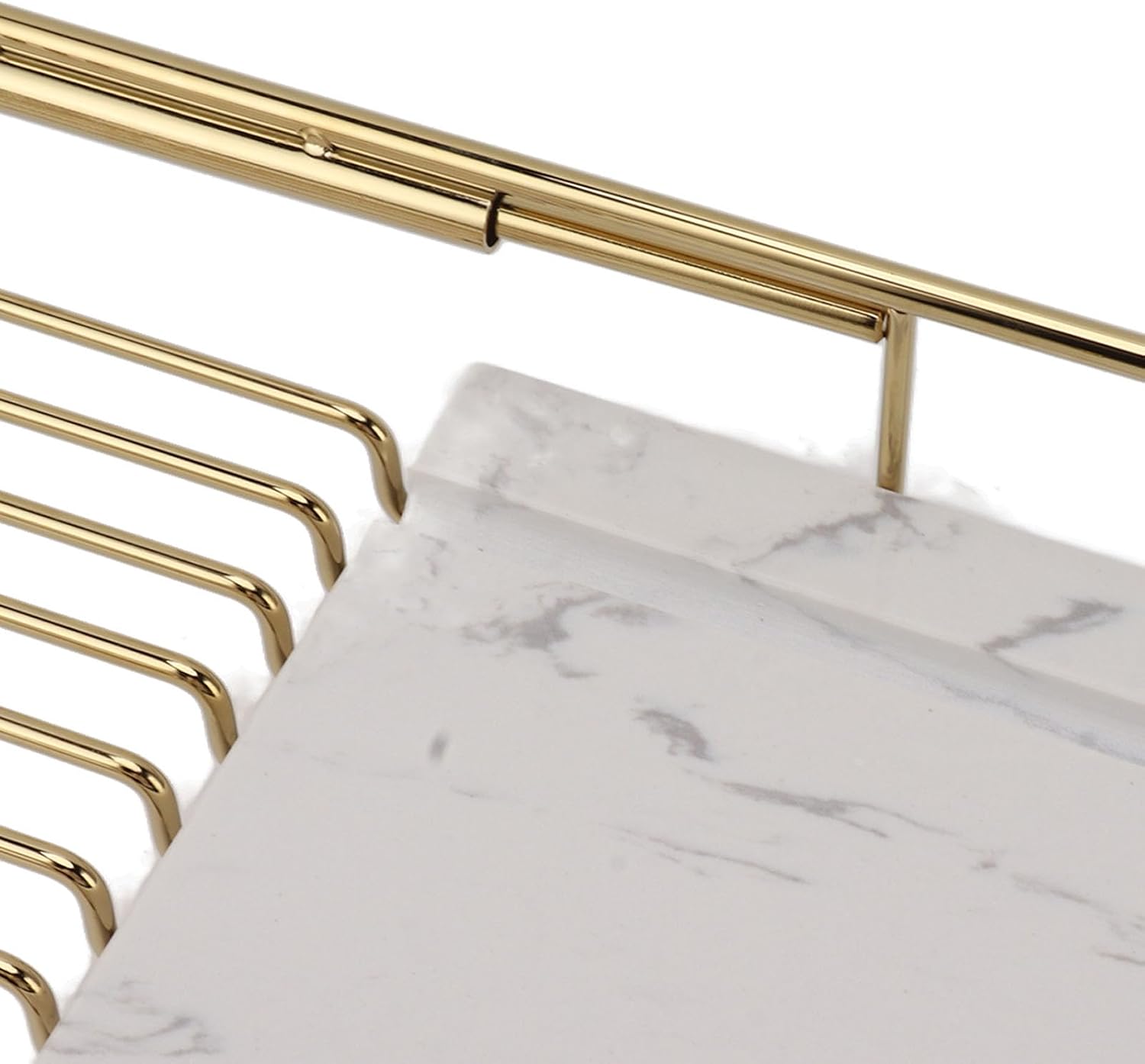 Marhynchus Metal Marble Bathtub Rack, Bathtub Caddy Tray Stainless Steel Shower Caddy Tray with Extending Sides, Bathroom Trays (Gold White)