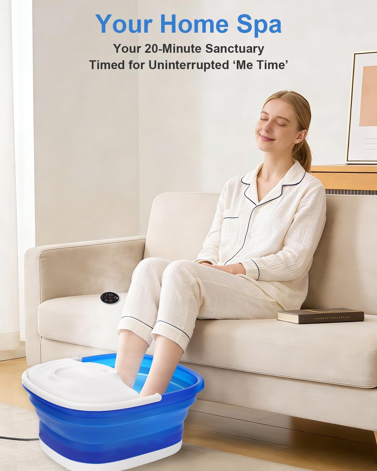 Collapsible Foot Spa Bath with Heat, Remote Control & 16 Massage Rollers, Fast Heating Pedicure Tub for Relaxing Tired Feet, Foot Soaker with Surf & Red Light, Fits Men Size 12 (Royal Blue)