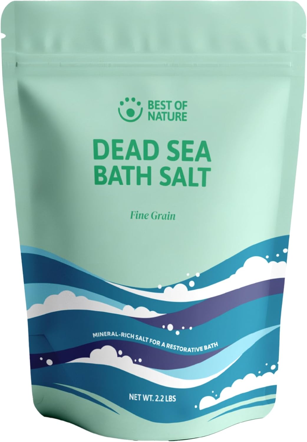 Best of Nature Dead Sea Salt 2.2 lb Fine Grain Bath Soak Salt, Mineral-Rich Crystals, Resealable Bag, Made in the USA