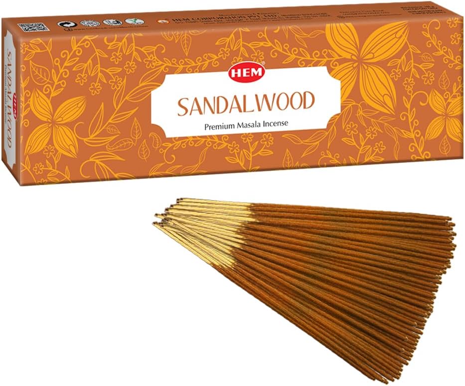 HEM Sandalwood Incense Sticks 100g – Premium Aromatic Fragrance for Relaxation, Meditation, and Spiritual Purity – Long-Lasting, Eco-Friendly, and Handcrafted for Home & Office