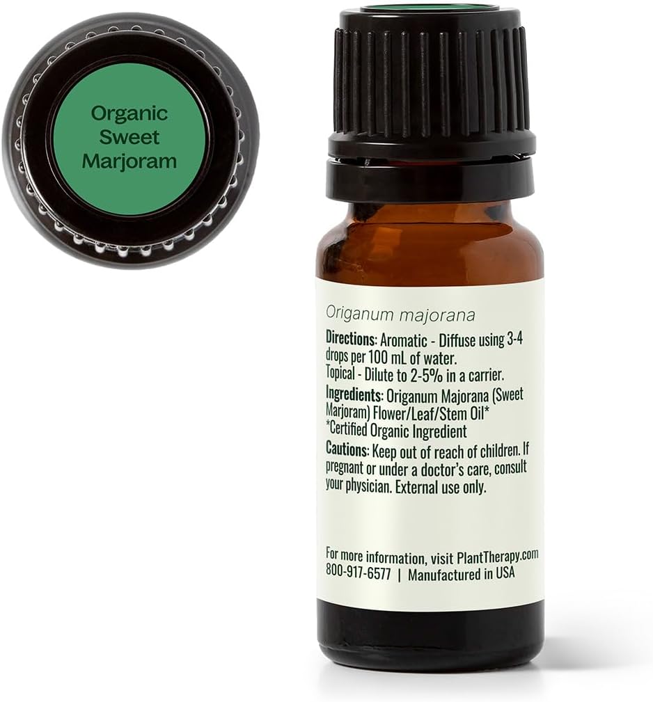 Plant Therapy Marjoram Sweet Organic Essential Oil 10 mL (1/3 oz) 100% Pure, Undiluted Essential Oil, Great for Aromatherapy Diffusers