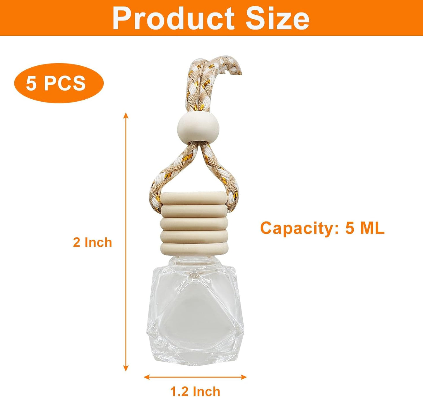 Zorfeter 5PCS Hanging Car Air Freshener, Auto Interior Decoration Oil Diffuser Empty Glass Bottle Aromatherapy Pendant, Fragrance Ornament for Essential Oil Users