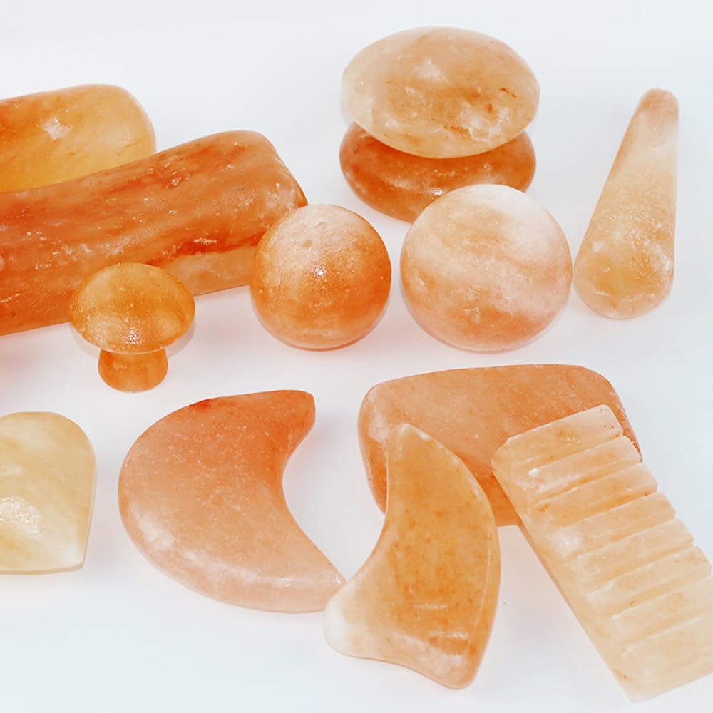 2 Pcs Mushroom Shape Himalayan Salt Massage Stones Hot Massage Cold Massage Stones Set Warm Rocks Kit for Facial SPA