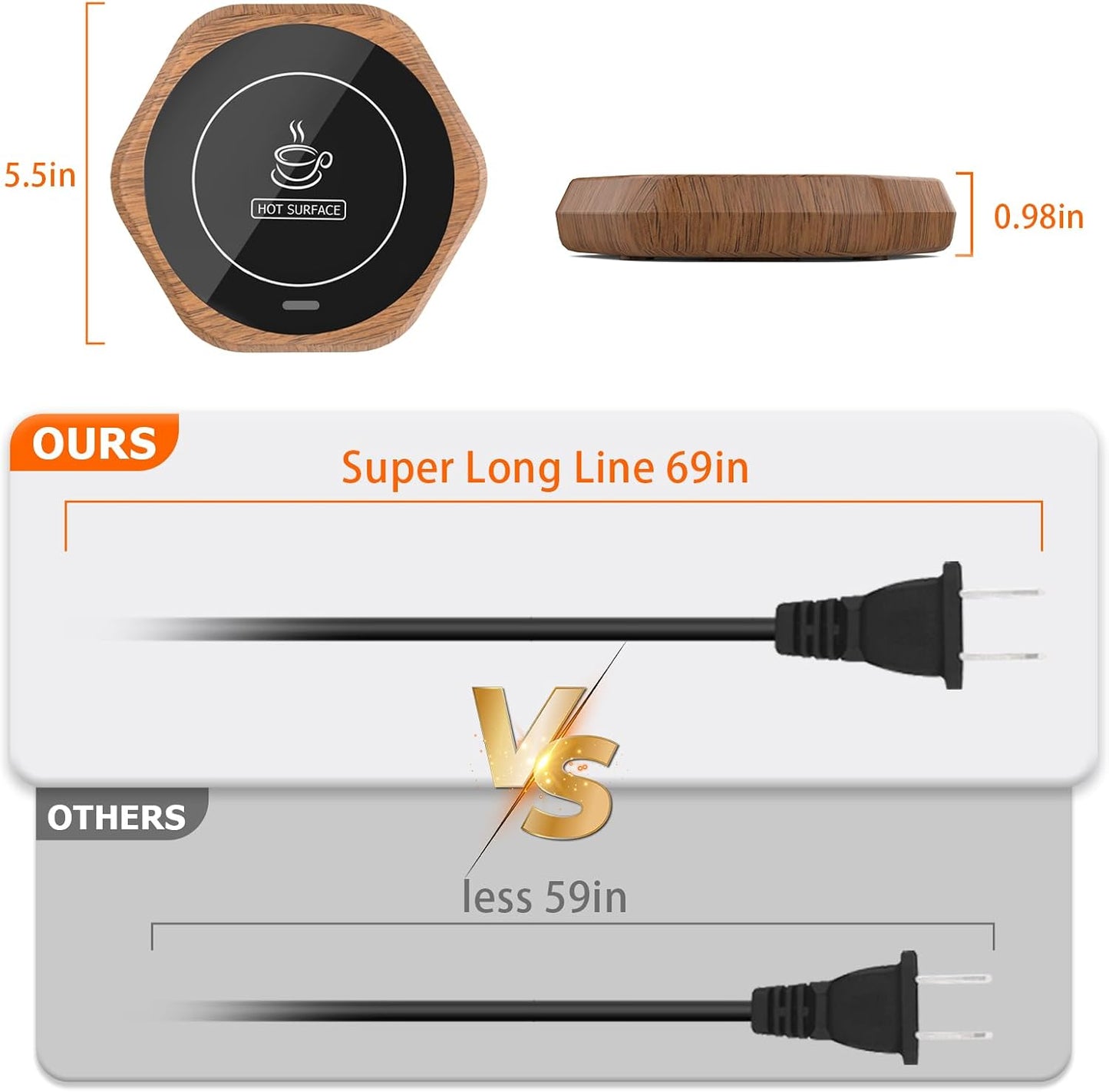 Coffee Mug Warmer: Smart Beverage Heating Plate Candle Wax Cup Warmer Electric Thermostat Coaster for Hot Coffee Milk Tea Water Cocoa Desk Home Office Use (R1 Wood Grain)