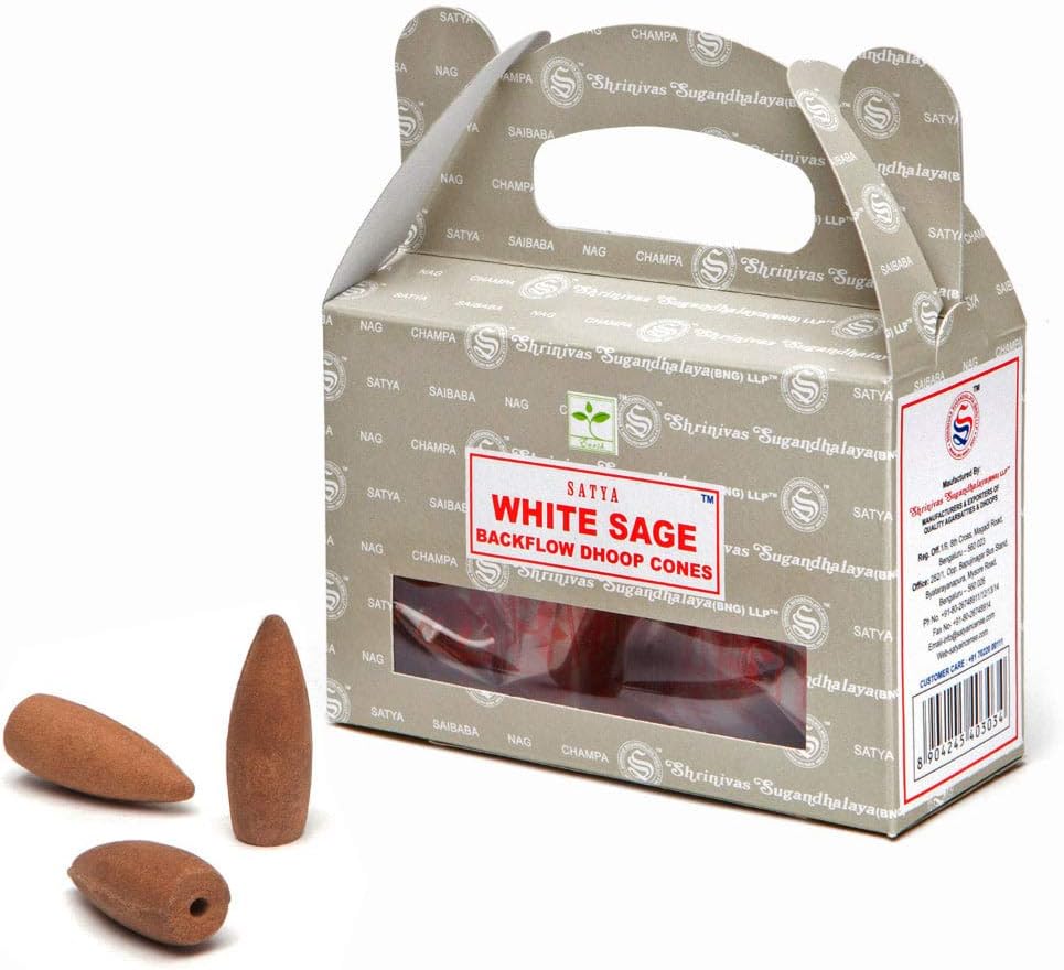 6pc Display - Satya Backflow Cones - 24pc Box/White Sage