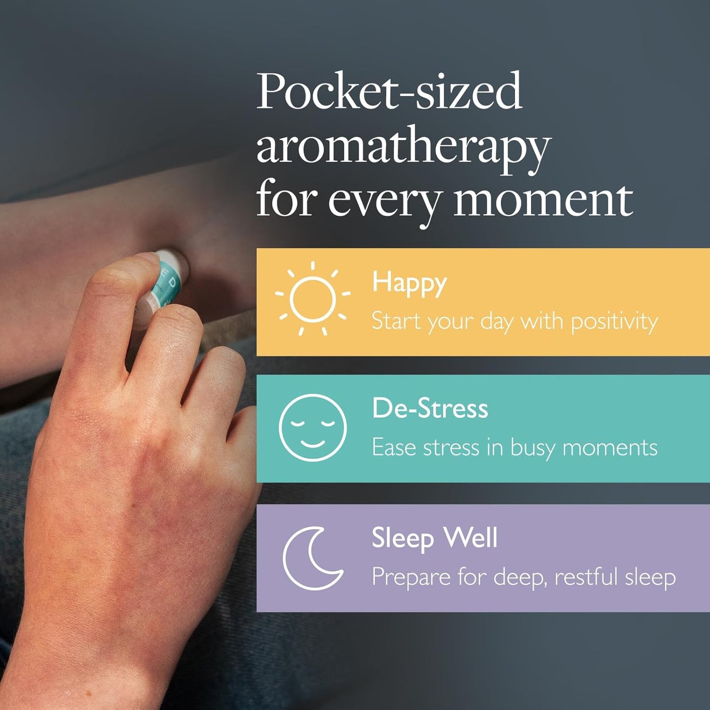 Scentered Pocket-Size Aromatherapy Balm Gift Set - 3X Essential Oil Balms for Sleep, Stress Relief & Mood Boost (Sleep Well, De-Stress, Happy) - Natural, Mess-Free, Travel-Friendly
