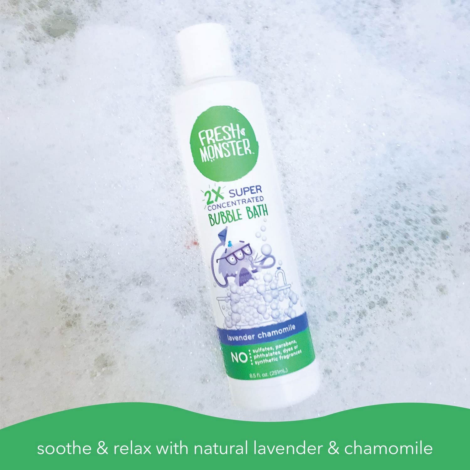 Fresh Monster Kids Foaming Bubble Bath | Hypoallergenic, Natural for Kids & Toddlers | Super Concentrated | Soothing Lavender Scent | Bath Time Essentials