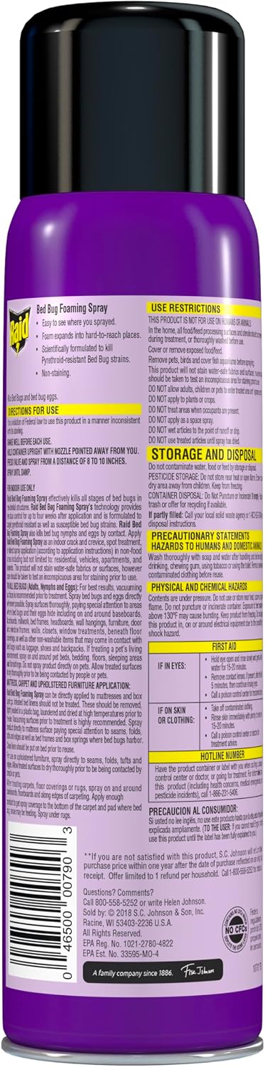 Raid Bed Bug Foaming Spray, Indoor Insecticide Kills Bed Bugs & Eggs, 16.5 oz