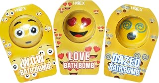 HZEX 3 Large Emotion Face Bath Bombs (250g) – Fun Emoji-Inspired Spa Fizzies – Handmade with Shea Butter, Cocoa Butter & Essential Oils – Moisturizing Gift Set for Women, Men & Kids
