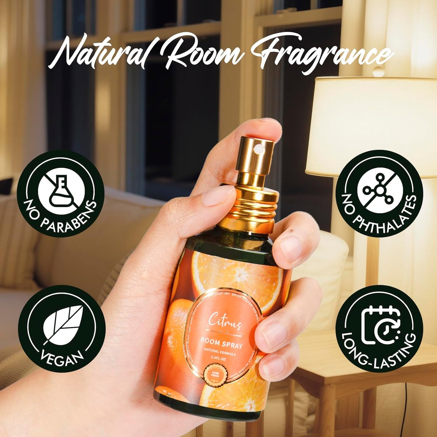 Citrus Room Spray 2 Pack, 3.4oz/100ml Each – Long-Lasting Air Freshener & Odor Eliminator for Home, Bathroom, Bedroom & Office, Concentrated Room Spray