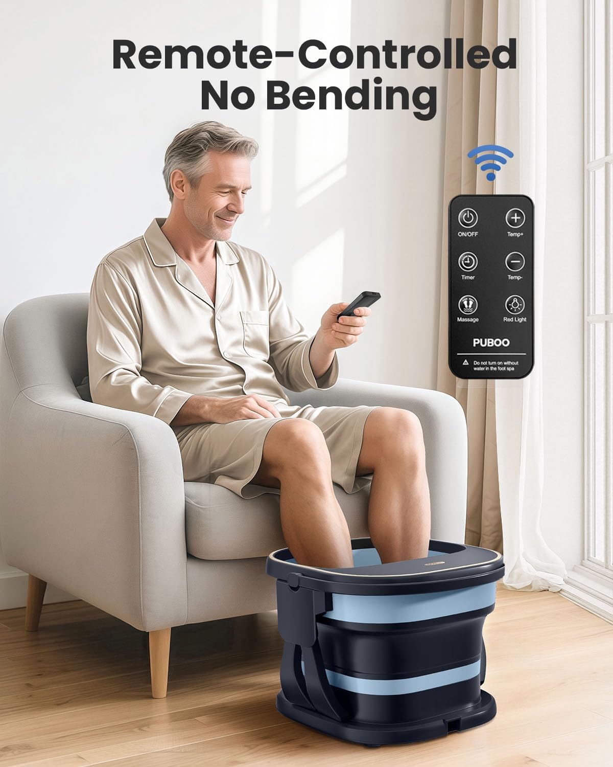 Puboo Collapsible Foot Spa Bath Massager with Heat, 95-115°F Precise Temp Control, Motorized Massage Rollers, Heated Foot Bath Soak Tub, Fits up to US Men’s Size 11 / Women’s Size 12.5
