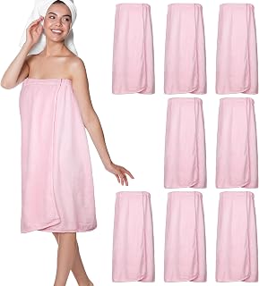Tigeen 8 Pcs Spa Wraps for Women,Towel Wrap Waffle Spa Robe with Adjustable Closure Elastic Lightweight for Bath Shower(Pink,Medium)