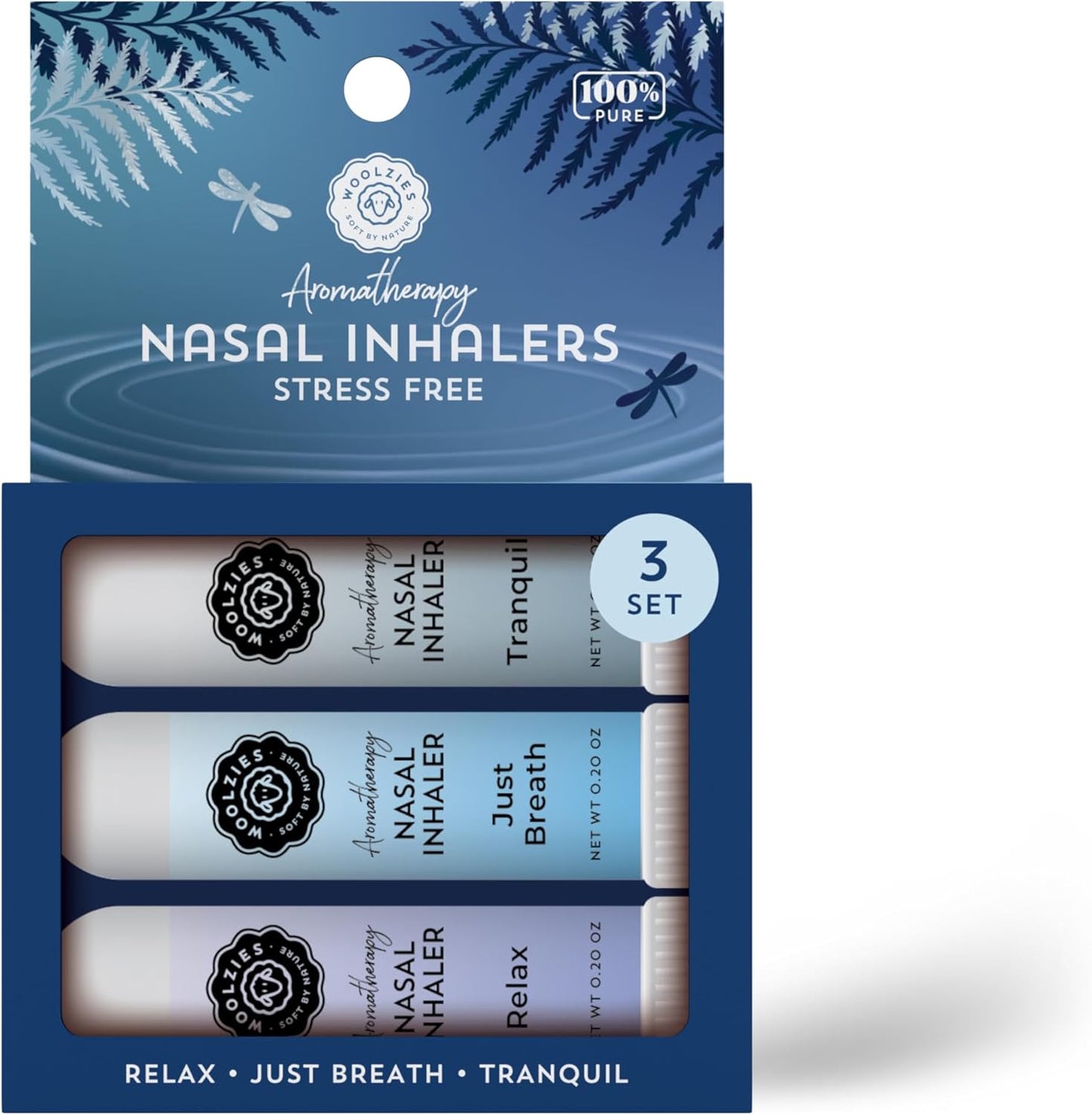 Aromatherapy Nasal Inhaler Sticks Collection - All-Natural Wellness Kit | Made with Undiluted Essential Oil Blends for Overall Well-Being (3 Pack, Stress Free)