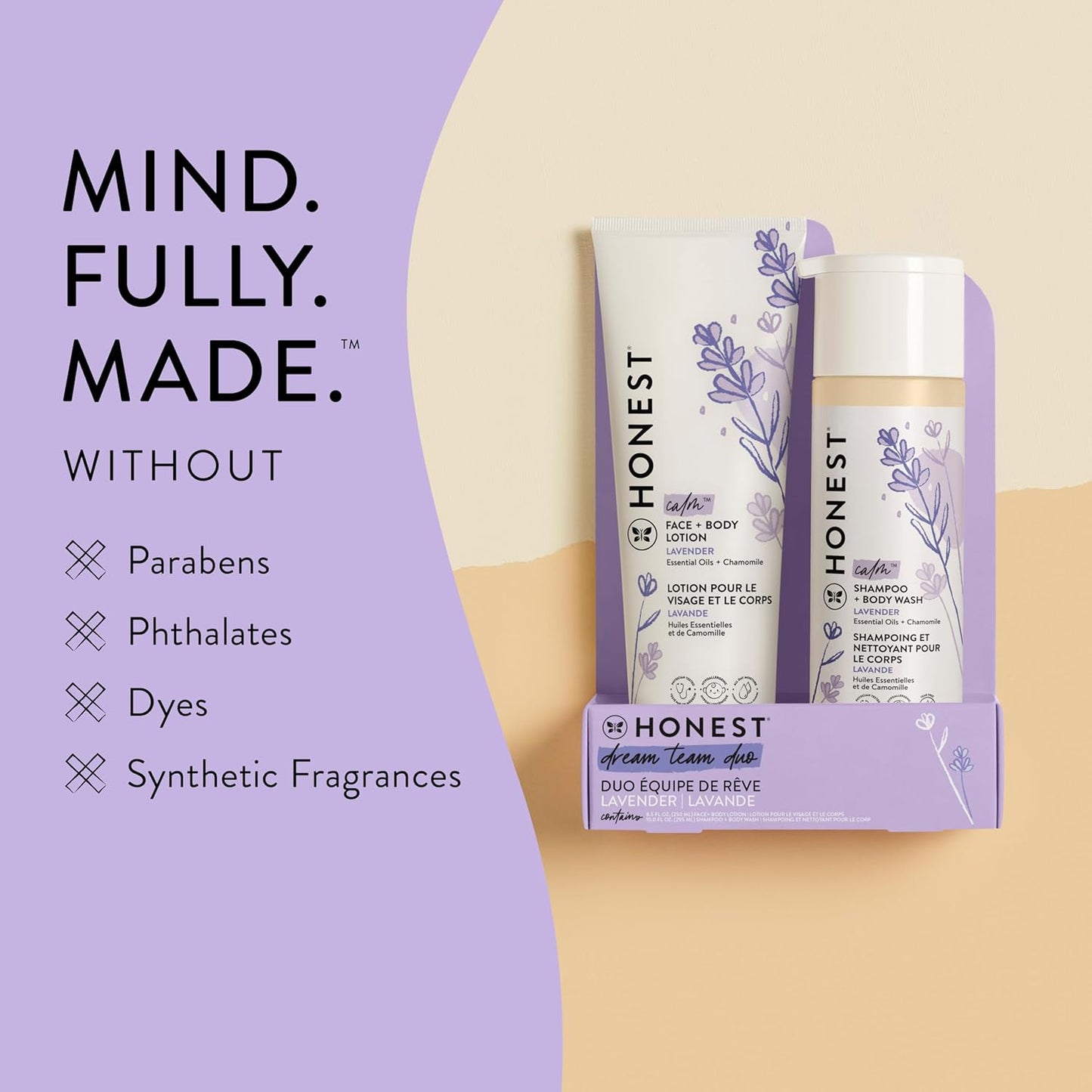The Honest Company 2-in-1 Cleansing Shampoo and Body Wash Face Lotion Bundle, Gentle for Baby, Naturally Derived, Lavender Calm, 18.5 fl oz