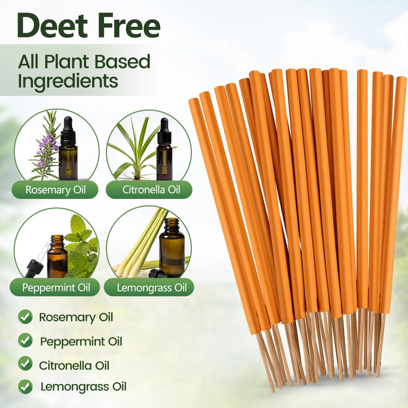 Extra Large Mosquito Repellent Sticks, 24 Pack Portable Extra Thick Citronella Incense Sticks, DEET Free, Plant Based Ingredients, Up to 120 Minute Burn Time, Outdoor Bug Repellent for Patio & Camping