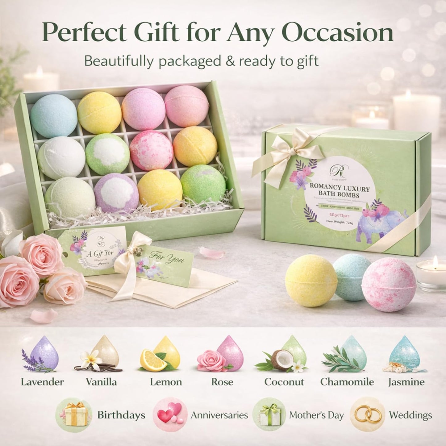 Bath Bomb Gift Set for Women & Men – 12 Pack Lavender & Eucalyptus Aromatherapy Spa Fizzies with Essential Oils & Shea Butter, Relaxing Self Care Gifts, Wellness Spa Gifts