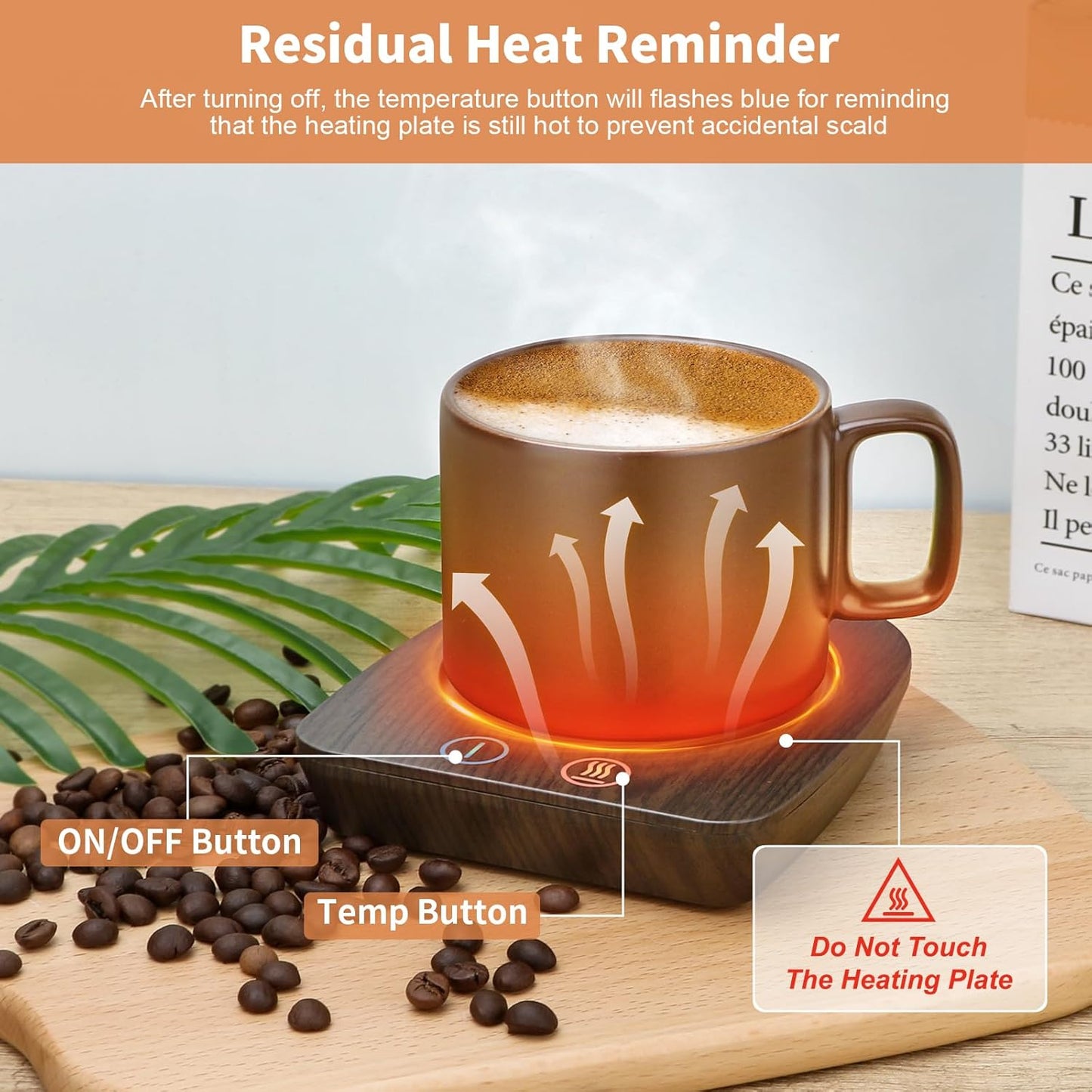 VOBAGA Imitation Wood Grain Coffee Cup Warmer & Mug Warmer for Desk, Electric Coffee Warmer Plate with 3-Temp Settings for Tea, Cocoa, Milk with Auto Shut Off After 4 Hours, Coffee Gifts for Women Men