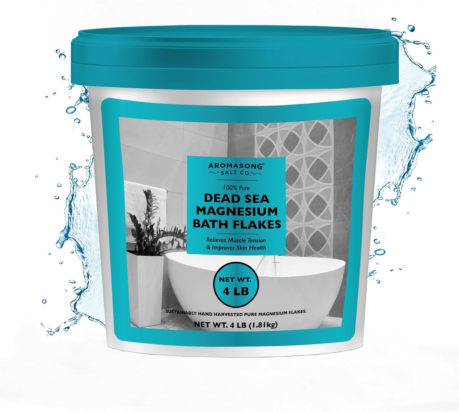 Aromasong Raw Dead Sea Magnesium Flakes for Bath - 4 LB Bulk Bath Salt in Reusable Bucket