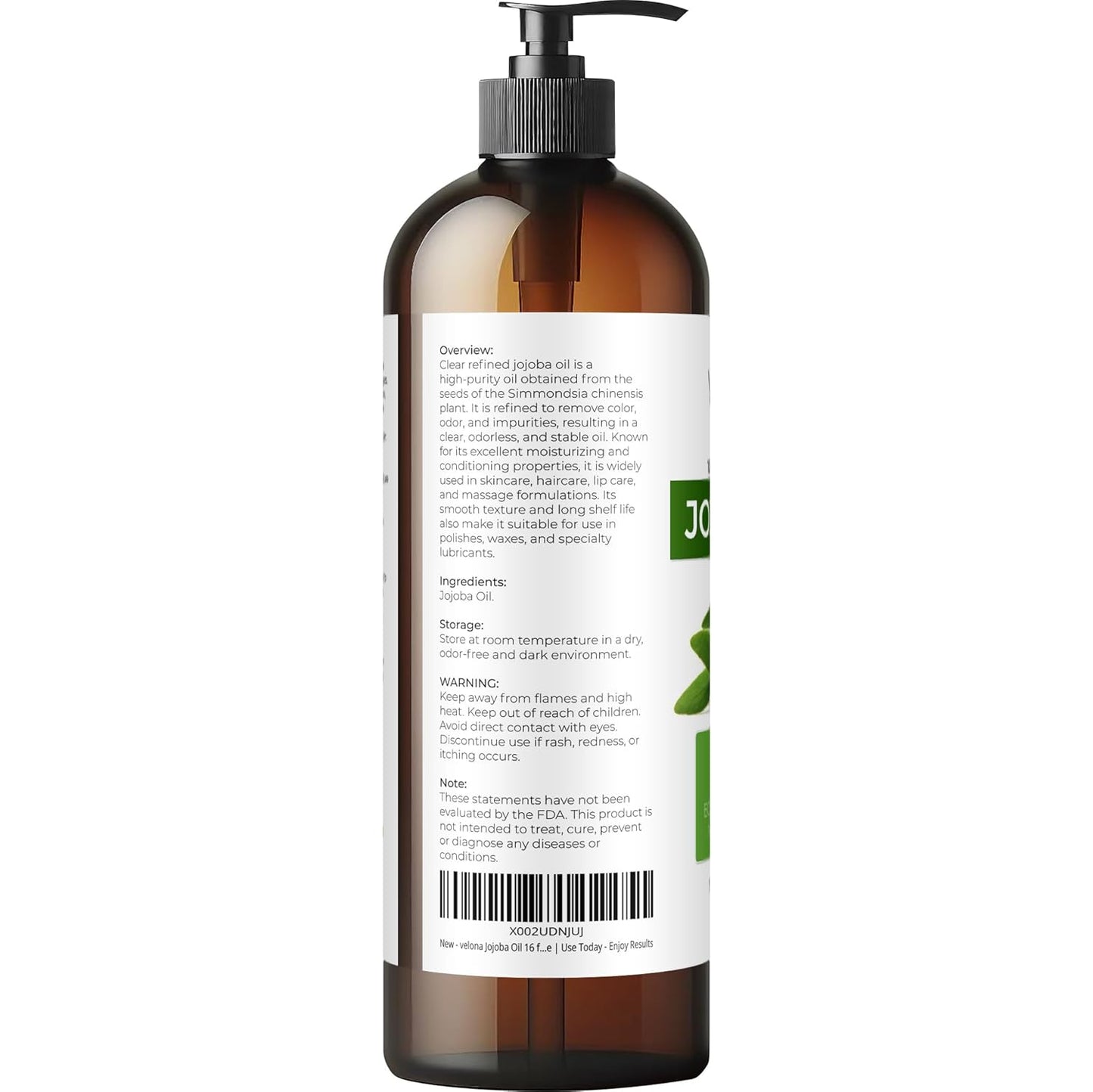 velona Jojoba Colorless Oil 16 fl oz | 100% Pure and Natural Carrier Oil | Clear, Refined, Cold Pressed | Moisturizing Face, Hair, Body and Skin Care | Use Today - Enjoy Results