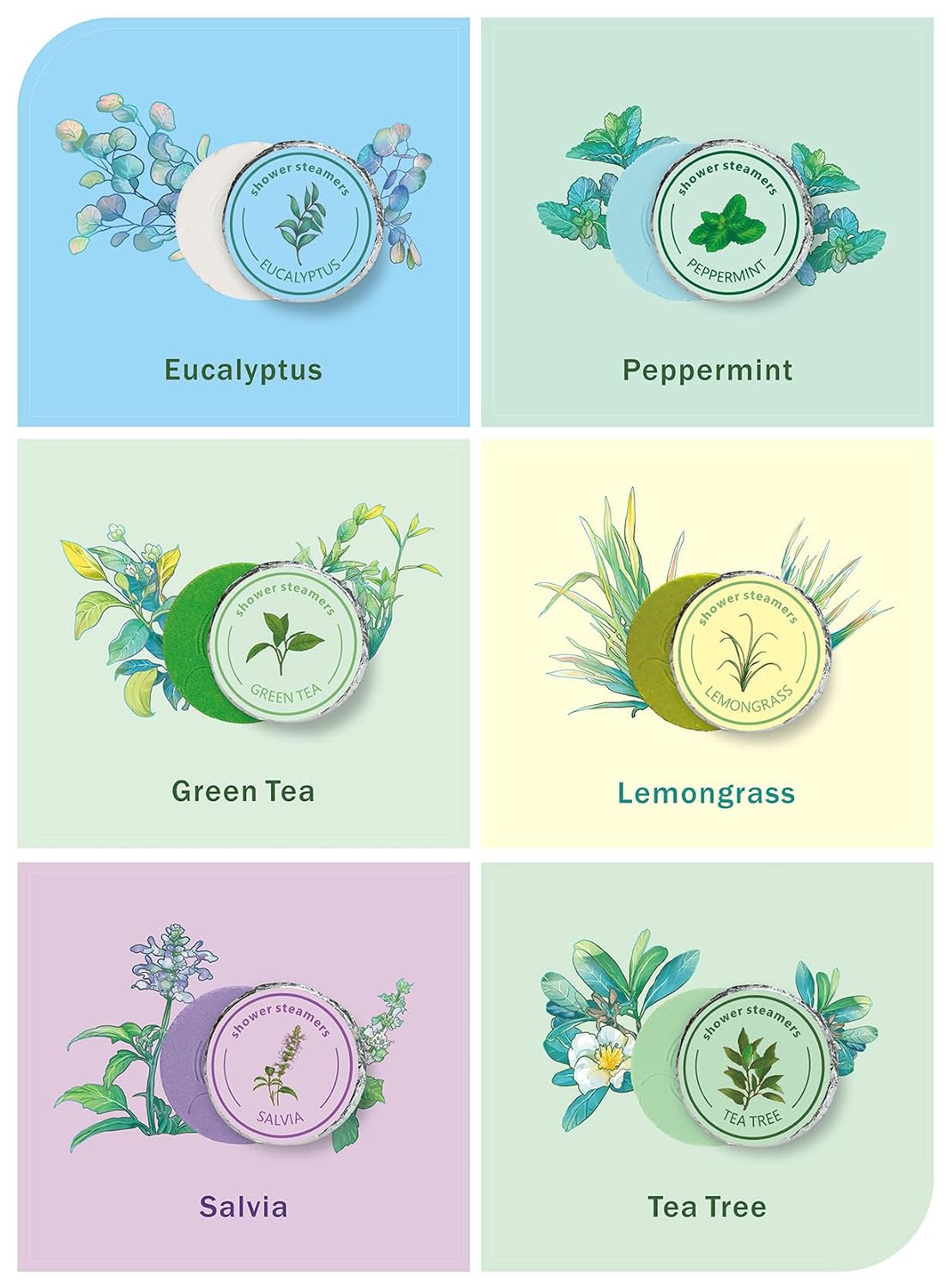 Shower Steamers Aromatherapy - Valentine's Day Gifts for Women, 6 Scents Eucalyptus and Mint Shower Bombs Long Lasting, Individually Wrapped, Stocking Stuffers for Women, Blue