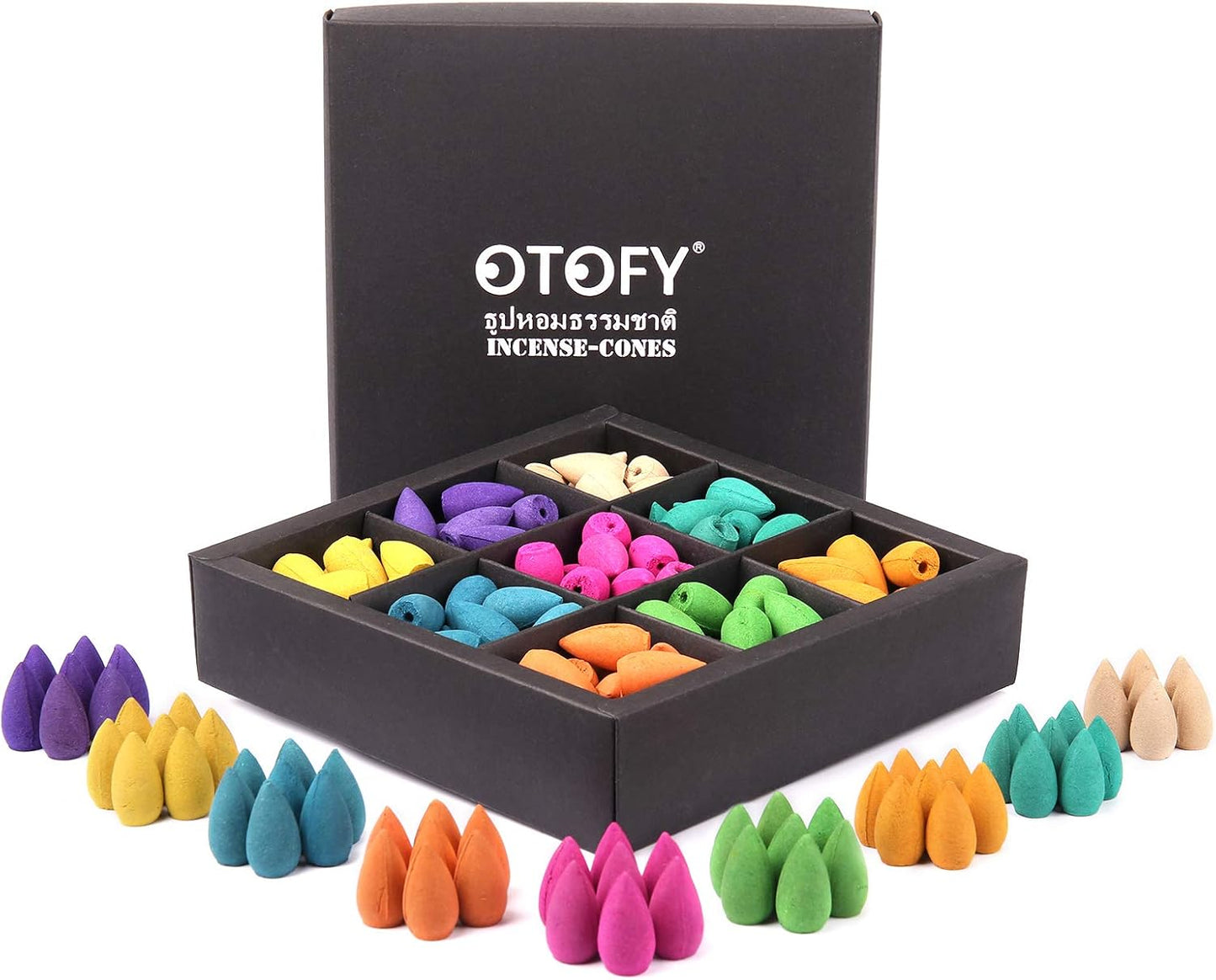 OTOFY Backflow Incense Cones 180 Pcs of 100% Natural Handwork Scents Waterfall Rose Tulip Jasmine Lavender for Backflow Incense Burner Holder Natural | Meditation & Yoga Gift(Pure Black)