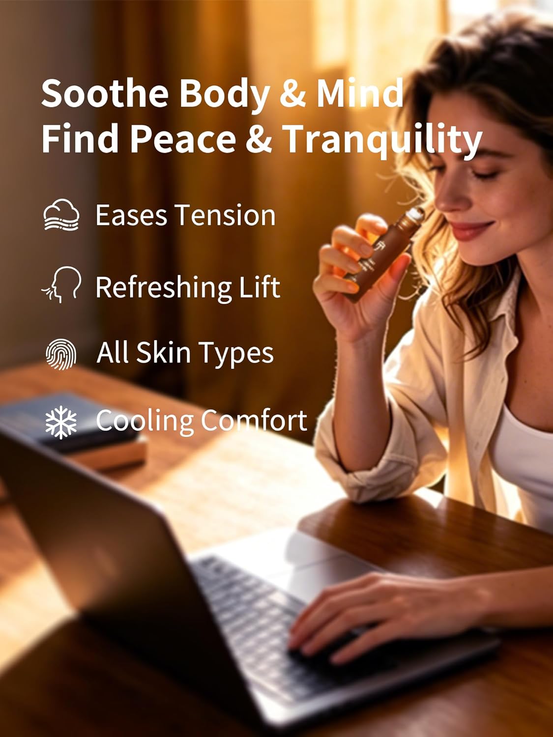 Serenity Calming Roll-On Essential Oil Blend for Stress Relief - with Lavender, Frankincense & Myrrh - 10ml Travel Size, Prediluted & Skin-Safe for Relaxation & Aromatherapy