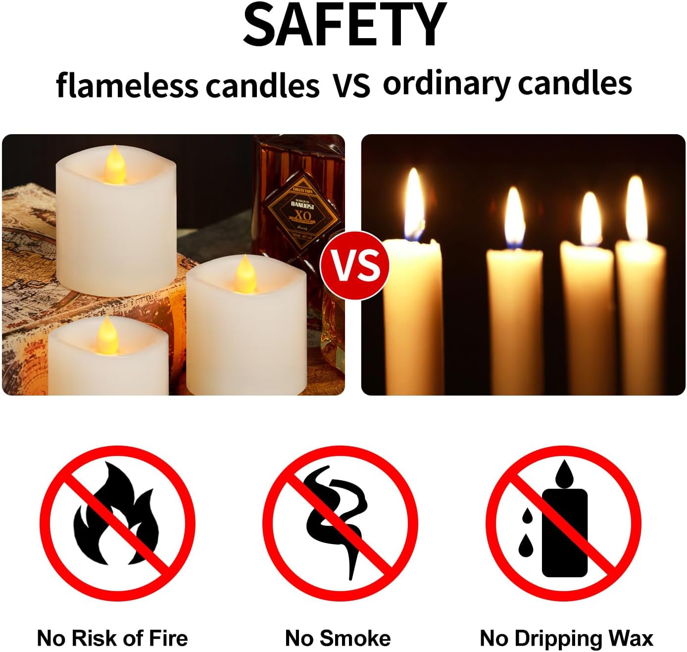 3x3 Flickering Flameless Candles Set of 3, 2AA Battery Life 600 Hours Battery Candles Flickering with Timer,3 inch Flameless Candles with Remote for Indoor/Outdoor, White