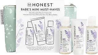 The Honest Company Babe's Mini Must Haves Gift Set Travel Size Hypoallergenic Lavender Bathtime Essentials Shampoo Body Wash (2 fl oz) Face Lotion (1 Bubble Bath