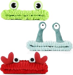 WLLHYF 3 Pack Spa Headband Face Wash Hairband Facial Makeup Head Wraps Cartoon Elastic Head Band Cute Frog Snail Crab Shower Headband Creative Hair Accessories for Beauty Skincare Sports