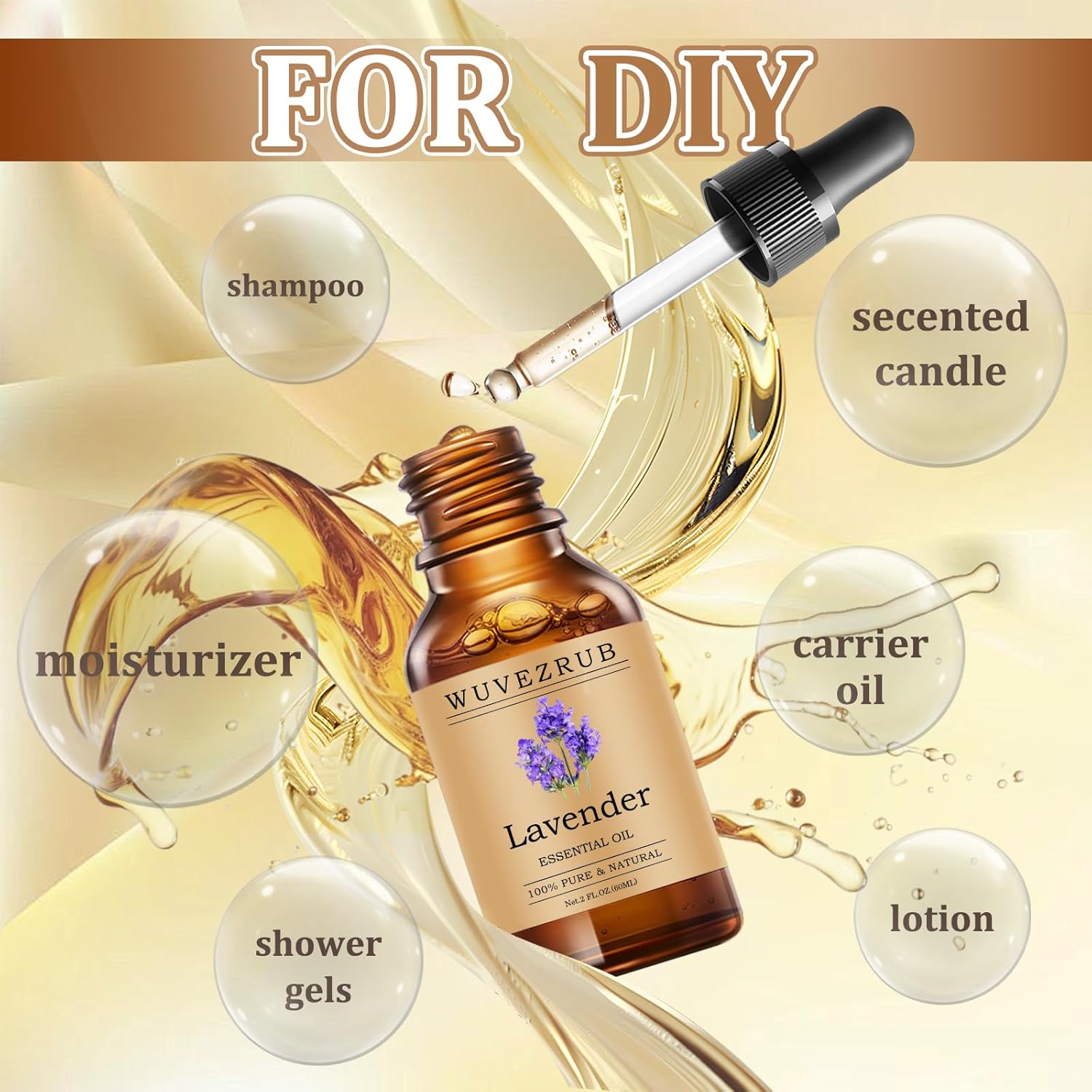Lavender Essential Oils 60ML, Pure Lavender Essential Oil for Aromatherapy Diffuser - 2 Fl Oz