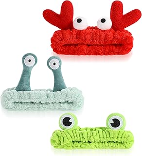 3Pcs Face Wash Headband Cute, Soft Spa Headband for Washing Face, Coral Fleece Elastic Frog Crab Snail Head Band, Cartoon Makeup Headbands for Women, Fun Face Wash Headbands for Women Skincare Shower