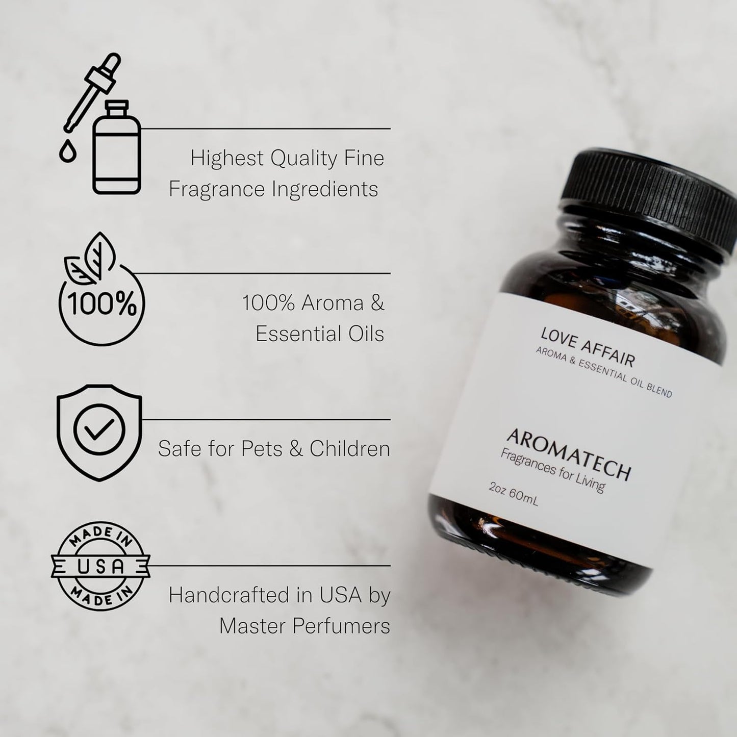 AromaTech Love Affair Aroma Essential Oil Blend: Luxury Hotel Inspired Aromatherapy with Jasmine, Saffron, Cedar & Amber for Ultrasonic Diffusers & Nebulizers (10 mL)