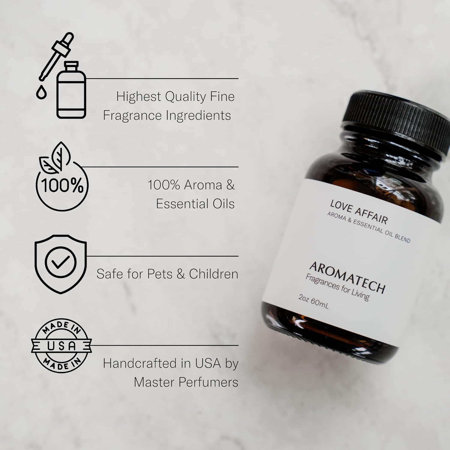 AromaTech Love Affair Aroma Essential Oil Blend: Luxury Hotel Inspired Aromatherapy with Jasmine, Saffron, Cedar & Amber for Ultrasonic Diffusers & Nebulizers (10 mL)