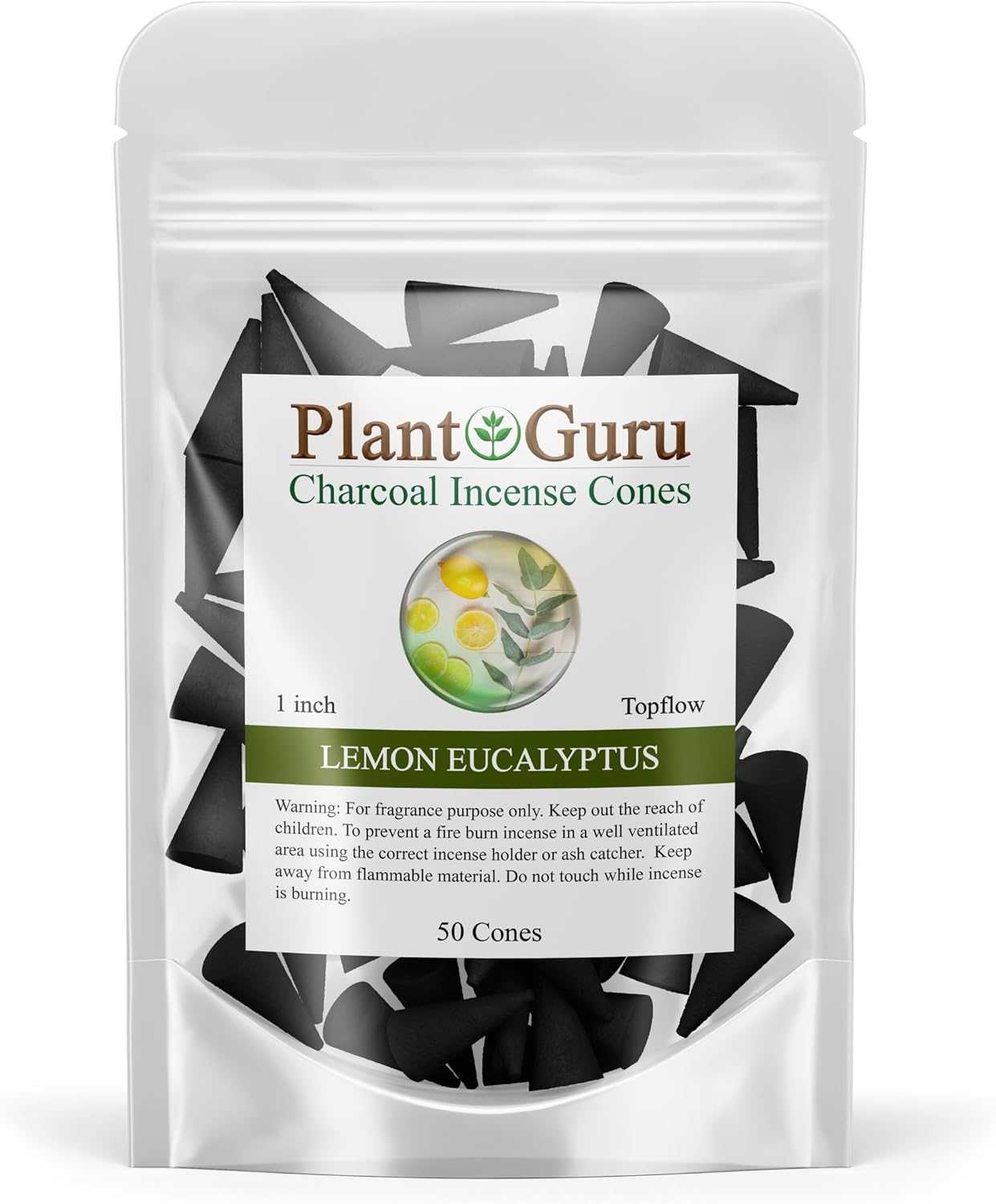 Lemon Eucalyptus Charcoal Incense Cones 1" TOPFLOW - 50 Pack - Natural Scented Cones Handmade Hand Dipped