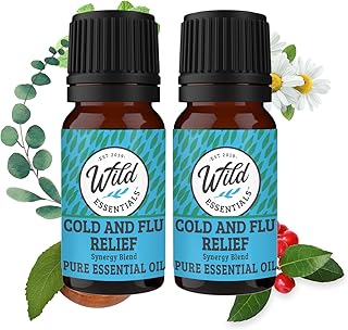 Wild Essentials Cold and Flu Relief 100% Pure Essential Oil Synergy Blend 2 Pack 10ml, Therapeutic Grade Formula for Congestion, Aches, Pain and Muscle Relief, migraines, Made in The USA