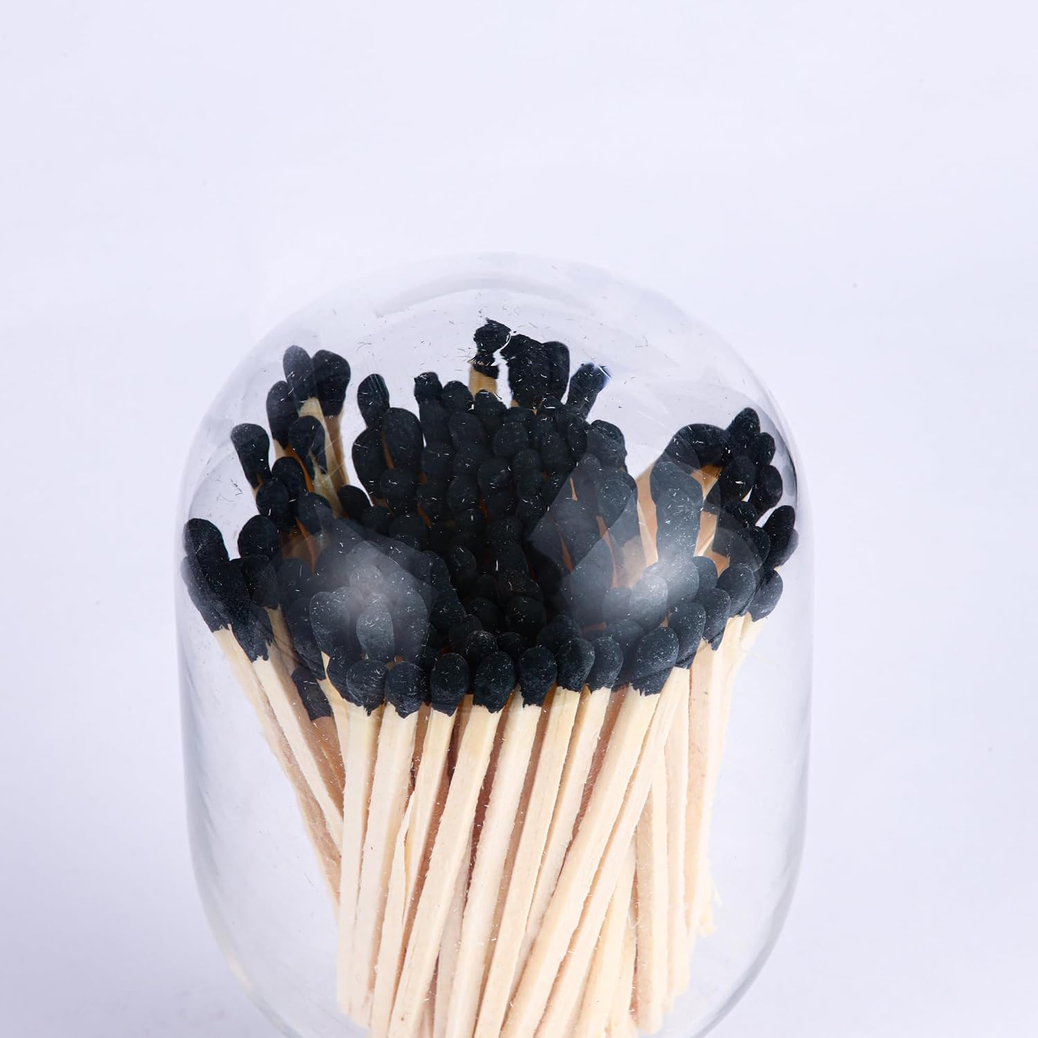 3'' Black Matches Included, Glass Match Holder with Striker, Glass Match Cloche with Striker, Matches in a Jar with Striker, Safety Matches Jar, Long Fireplace Matches for Fireplace BBQ Grill