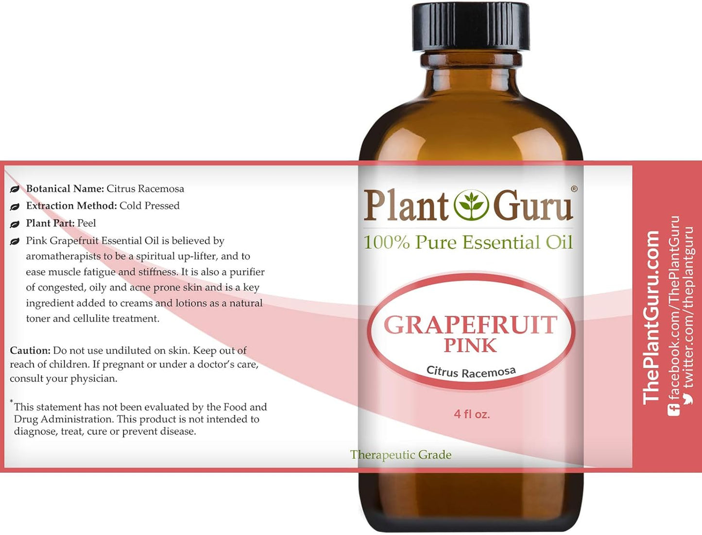 Plant Guru Pink Grapefruit 100% Pure Undiluted Therapeutic Grade Essential Oil 4 oz