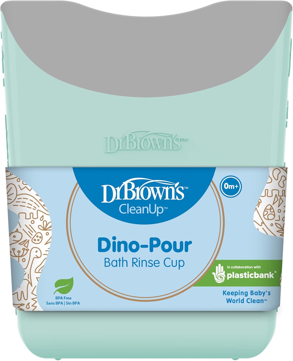 Dr. Brown's CleanUp Dino-Pour Baby Bath Rinse Cup, Tear-Free Rinsing for Babies and Toddlers, BPA Free