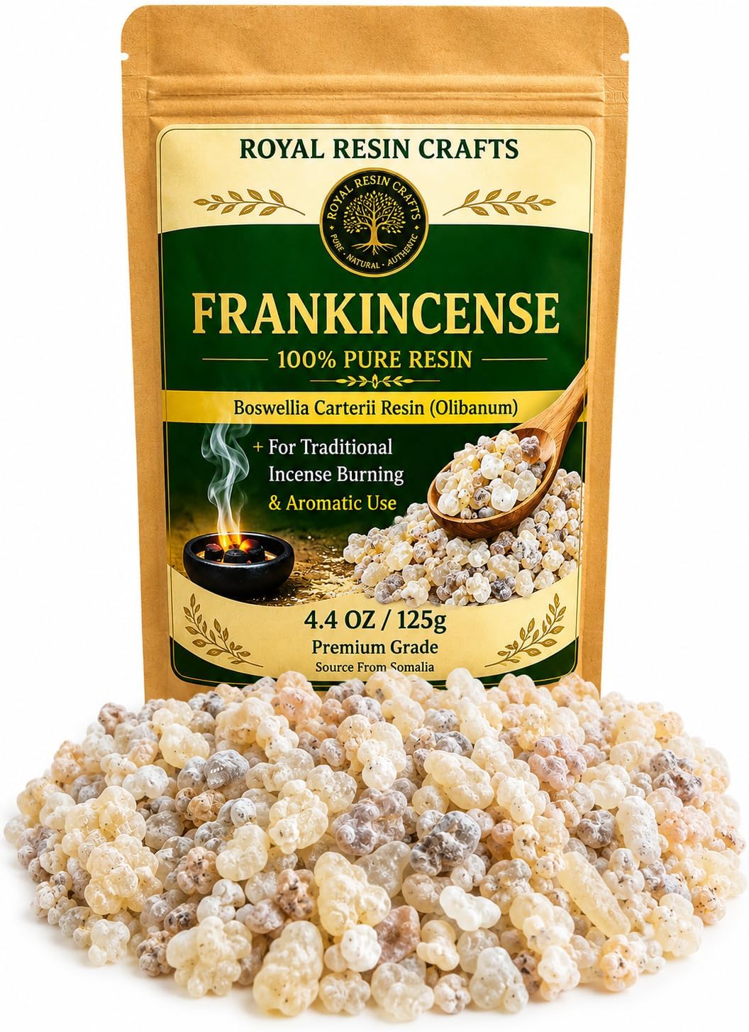 Premium Organic Frankincense Resin (Boswellia Carterii) – 125 g / 4.40 oz Wild-Harvested Olibanum – Pure Incense Resin for Aromatic Burning, Spiritual Rituals & Home Ambiance – Royal Resin Crafts