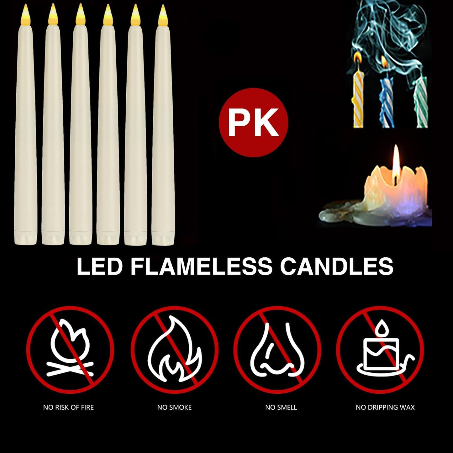 Flameless Taper Candles with Remote Control and Timer, Battery Operated LED Candlesticks with Flickering 3D Flame, 9.6×0.8 Inches Plastic Fake Candles for Christmas, Wedding and Home Decor (Ivory, 3)
