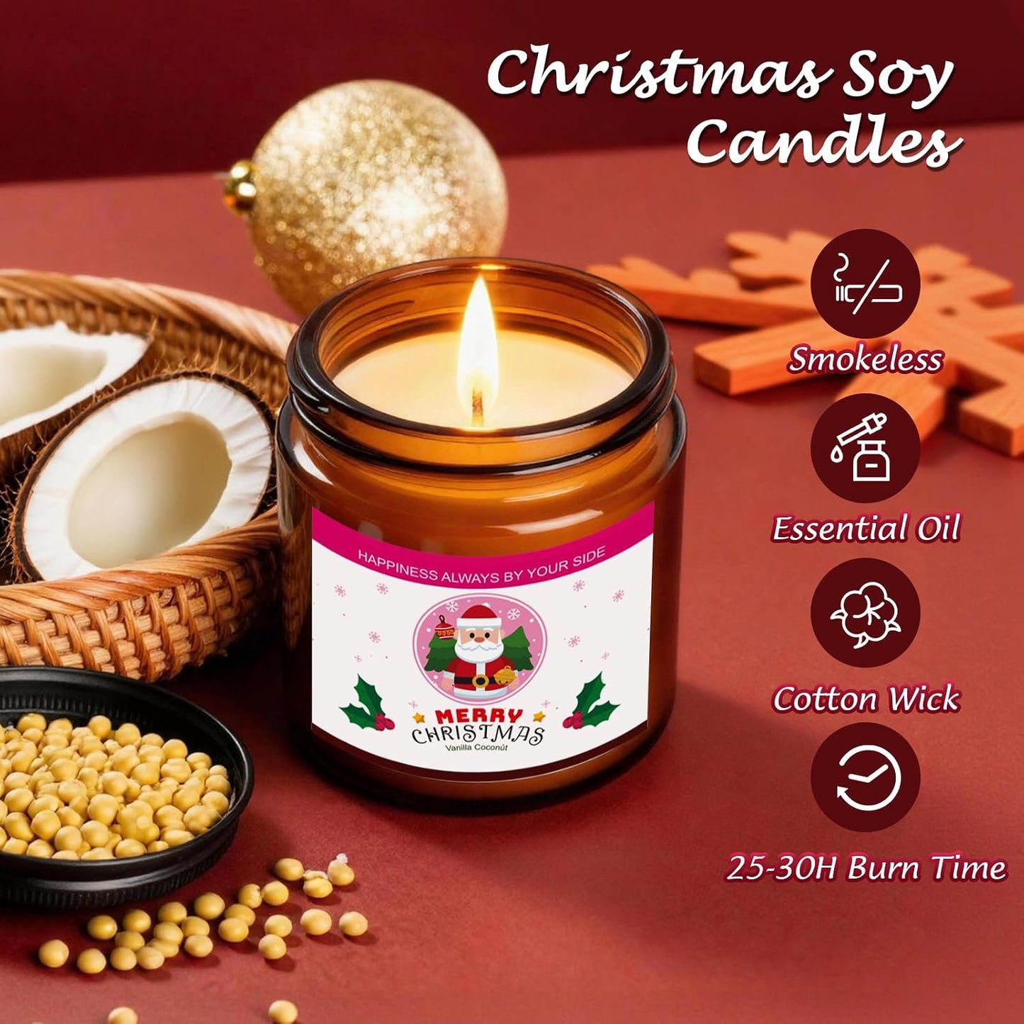 Christmas Candle Set,Scented Candles for Holiday,4 Pack Natural Soy Candles for Home Scented,Christmas Gifts for Women and Men,Scents of Christmas Tree/Cookies/Spices/Flower
