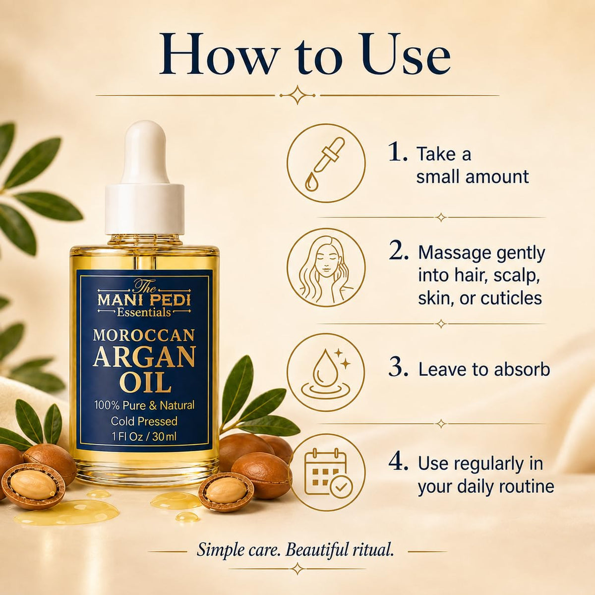 TMPE Pure Argan Oil of Morocco, Cold-Pressed Oil for Hair &amp; Skin, 1 Fl Oz