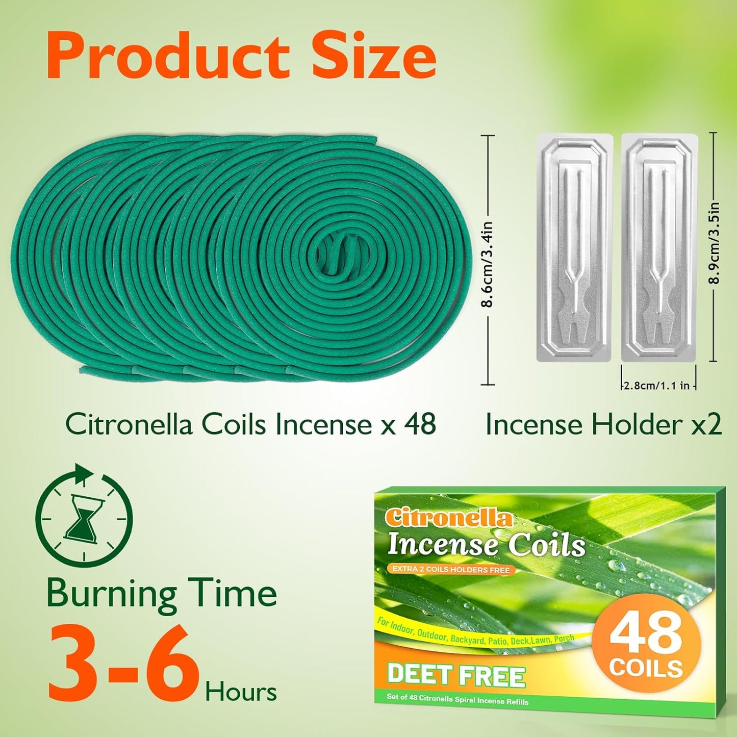 SCENTORINI Citronella Coils, 48 PCS Citronella Incense with Coil Holder, Suitable for Summer Home Outdoor Use, Pool Side, Patio, Camping, Porches, Courtyards, Farms, Garden Planting Area
